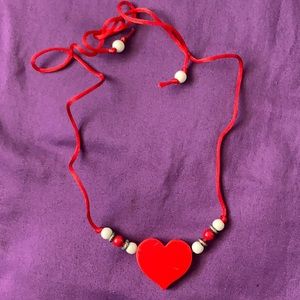 Wooden Heart and bead string necklace